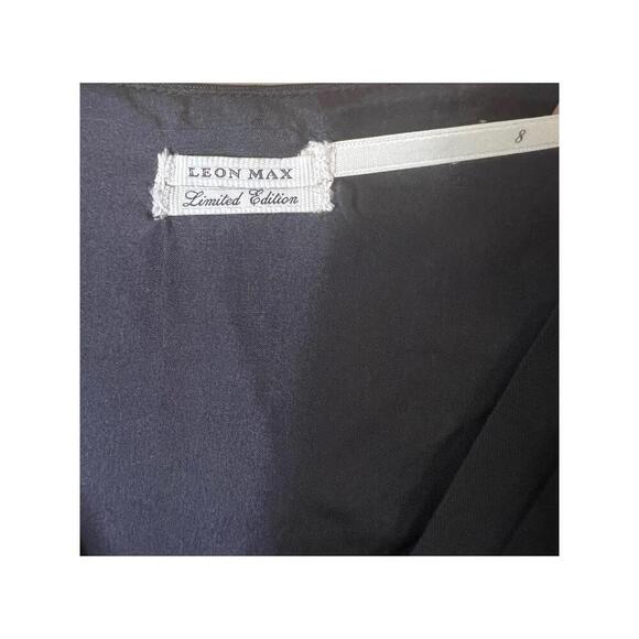 Leon Max Black Pleated Vneck Snap Sleeve Side Zipper Short Sleeve  Dress 8 - Picture 2 of 10